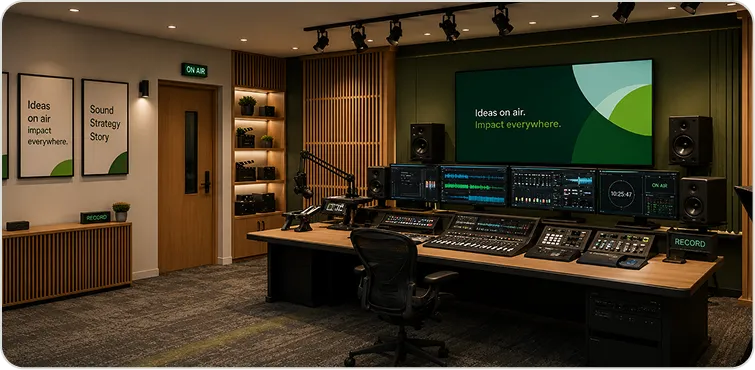 Corporate studio configured for recording and live streaming