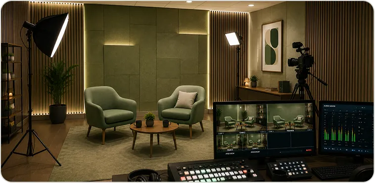 Flexible content room for interviews, training and internal communications