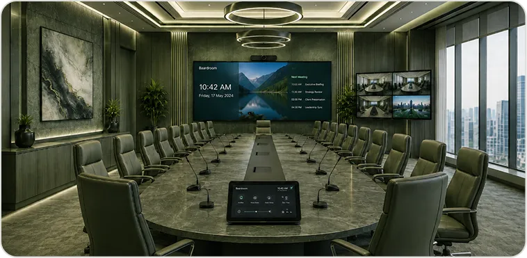 Flagship boardroom with multi-camera coverage and advanced room control