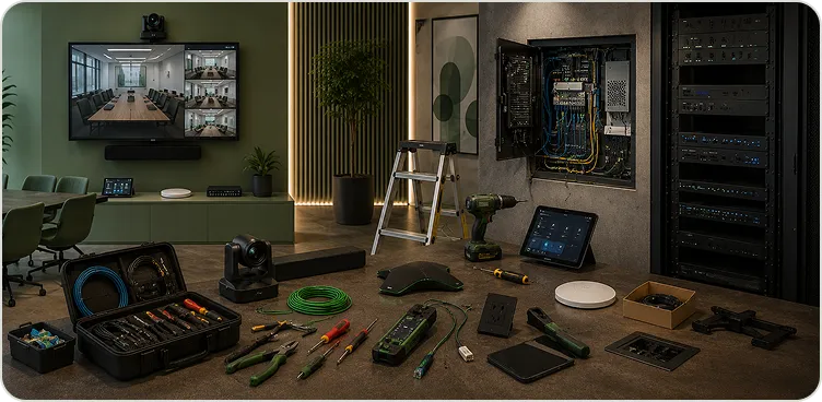 On-site AV engineer supporting a workplace system