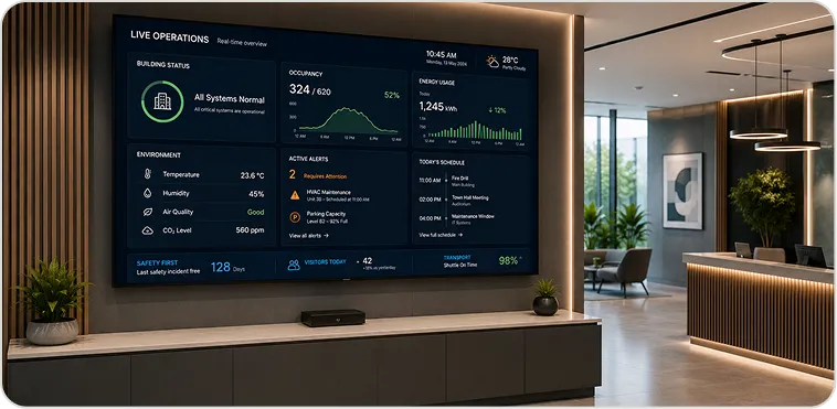 Operational display with live data visualisation for active teams